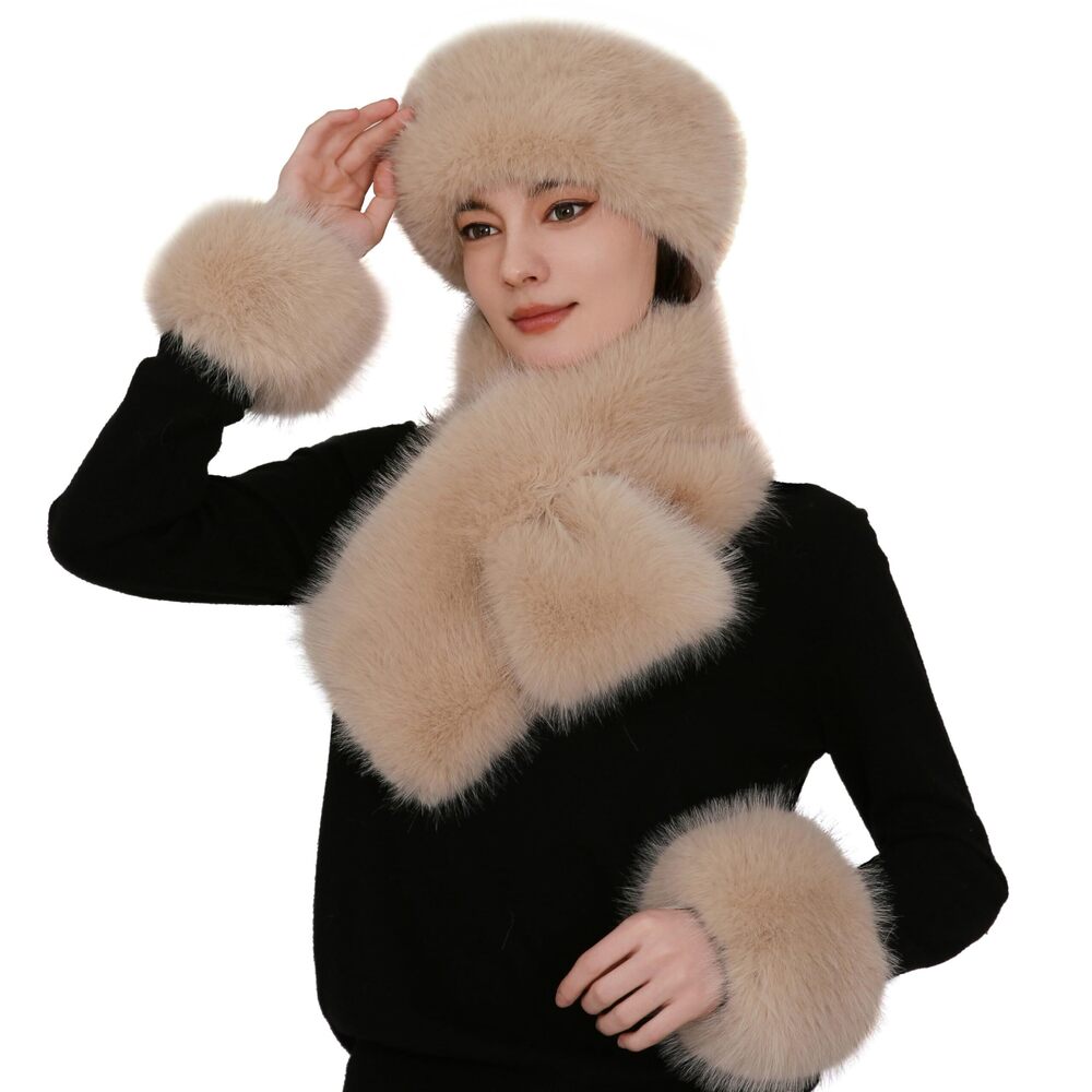 2321 Faux Fox Fur Scarf Set - Soft Fluffy Headband & Arm WarmersFaux Fur